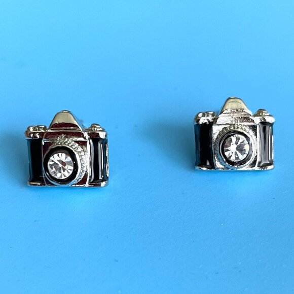 Black Camera Earrings/Stud-Post Earrings/Rhinestone Crystal/Photography Jewelry - Picture 5 of 8